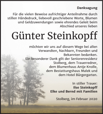 Traueranzeige von Günter Steinkopff von Super Sonntag Sangerhausen