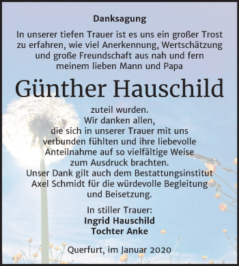 Traueranzeige von Günther Hauschild von Mitteldeutsche Zeitung Merseburg/Querfurt