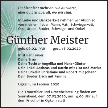Traueranzeige von Günther Meister von Super Sonntag Wittenberg