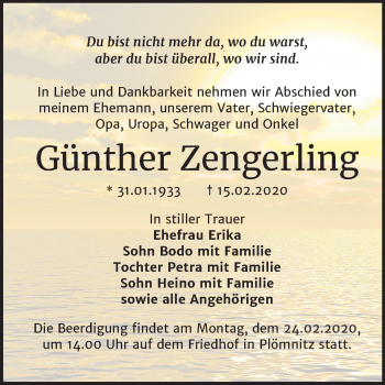 Traueranzeige von Günther Zengerling von Super Sonntag Bernburg