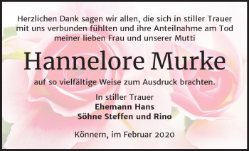 Traueranzeige von Hannelore Murke von Super Sonntag Bernburg