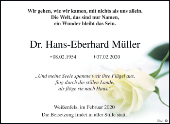 Traueranzeige von Hans-Eberhard Müller von Mitteldeutsche Zeitung Weißenfels