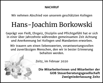 Traueranzeige von Hans-Joachim Borkowski von Super Sonntag Zeitz