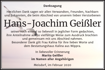 Traueranzeige von Hans-Joachim Geißler von Super Sonntag Quedlinburg