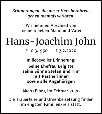 Traueranzeige von Hans-Joachim John von Mitteldeutsche Zeitung Köthen