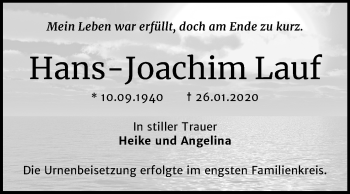 Traueranzeige von Hans-Joachim Lauf von Mitteldeutsche Zeitung Bernburg