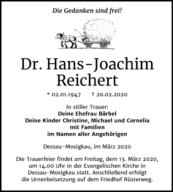 Traueranzeige von Hans-Joachim Reichert von Super Sonntag Dessau-Roßlau