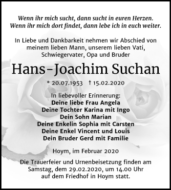 Traueranzeige von Hans-Joachim Suchan von Mitteldeutsche Zeitung Aschersleben