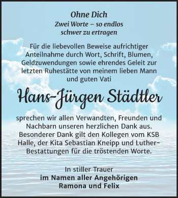Traueranzeige von Hans-Jürgen Städtler von Mitteldeutsche Zeitung Halle/Saalkreis