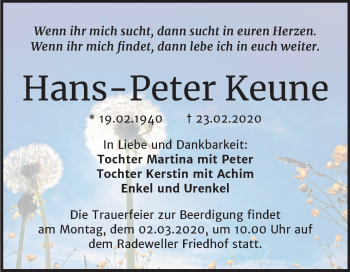 Traueranzeige von Hans-Peter Keune von Mitteldeutsche Zeitung Halle/Saalkreis