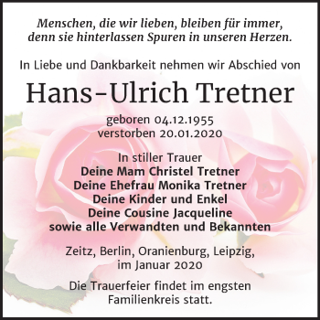 Traueranzeige von Hans-Ulrich Tretner von Super Sonntag Zeitz