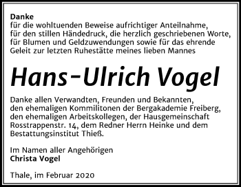 Traueranzeige von Hans-Ulrich Vogel von Super Sonntag Quedlinburg