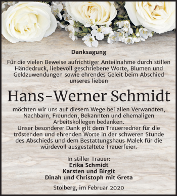 Traueranzeige von Hans-Werner Schmidt von Mitteldeutsche Zeitung Sangerhausen