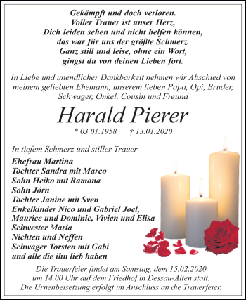 Traueranzeige von Harald Pierer von Super Sonntag Dessau-Roßlau