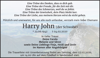 Traueranzeige von Harry John von Mitteldeutsche Zeitung Bitterfeld