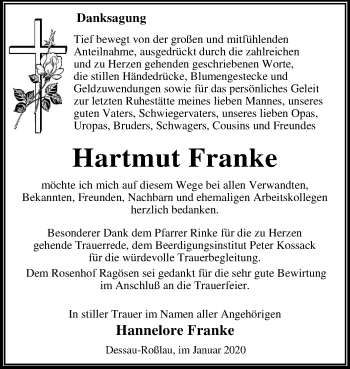 Traueranzeige von Hartmut Franke von Super Sonntag Dessau-Roßlau