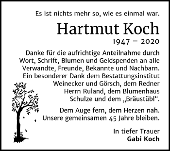 Traueranzeige von Hartmut Koch von Super Sonntag Bernburg