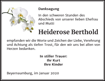 Traueranzeige von Heiderose Berthold von Super Sonntag Sangerhausen