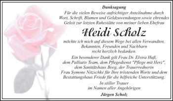 Traueranzeige von Heidi Scholz von Super Sonntag Dessau-Roßlau
