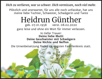 Traueranzeige von Heidrun Günther von Mitteldeutsche Zeitung Weißenfels