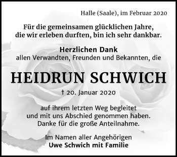 Traueranzeige von Heidrun Schwich von Mitteldeutsche Zeitung Halle/Saalkreis
