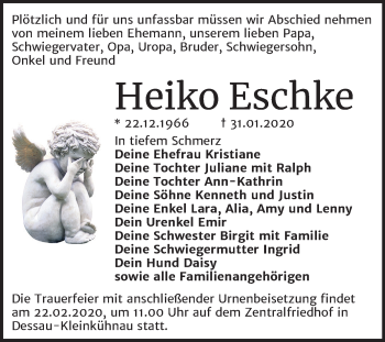 Traueranzeige von Heiko Eschke von Mitteldeutsche Zeitung Dessau-Roßlau