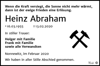 Traueranzeige von Heinz Abraham von Super Sonntag Zeitz