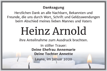 Traueranzeige von Heinz Arnold von Mitteldeutsche Zeitung Merseburg/Querfurt