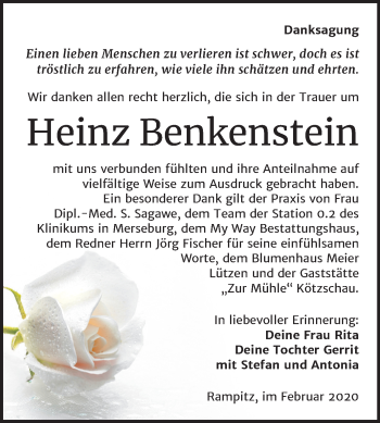 Traueranzeige von Heinz Benkenstein von Super Sonntag Merseburg/Querfurt
