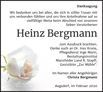 Traueranzeige von Heinz Bergmann von Mitteldeutsche Zeitung Mansfelder Land