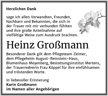 Traueranzeige von Heinz Großmann von Wochenspiegel Naumburg/Nebra