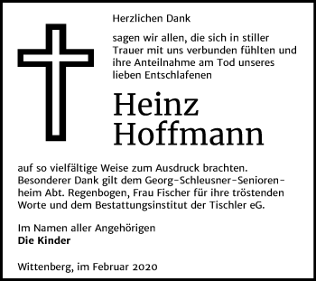 Traueranzeige von Heinz Hoffmann von Super Sonntag Wittenberg
