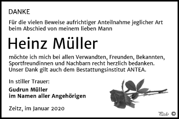 Traueranzeige von Heinz Müller von Mitteldeutsche Zeitung Zeitz