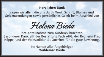 Traueranzeige von Helena Bieda von Mitteldeutsche Zeitung Merseburg/Querfurt