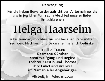 Traueranzeige von Helga Haarseim von Mitteldeutsche Zeitung Sangerhausen