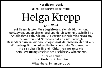 Traueranzeige von Helga Krepp von Super Sonntag Wittenberg