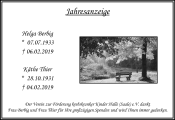 Traueranzeige von Helga und Käthe  von Mitteldeutsche Zeitung Halle/Saalkreis