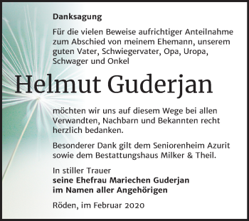 Traueranzeige von Helmut Guderjan von Mitteldeutsche Zeitung Zeitz