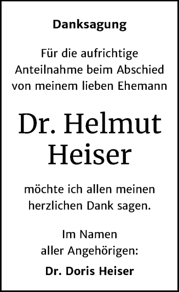 Traueranzeige von Helmut Heiser von Mitteldeutsche Zeitung Halle/Saalkreis