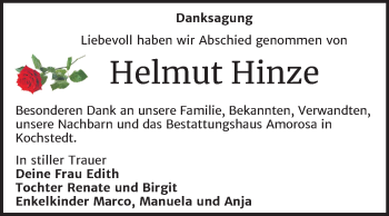 Traueranzeige von Helmut Hinze von Mitteldeutsche Zeitung Dessau-Roßlau