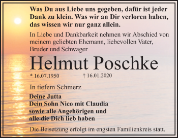 Traueranzeige von Helmut Poschke von Super Sonntag Dessau-Roßlau