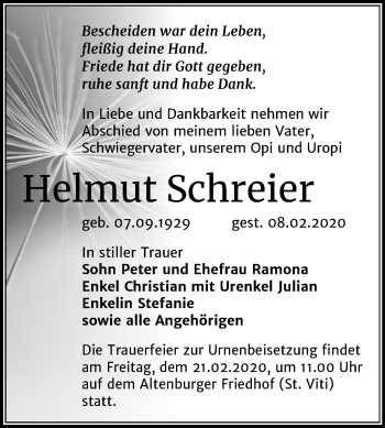 Traueranzeige von Helmut Schreier von Super Sonntag Merseburg/Querfurt