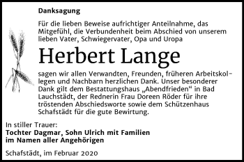 Traueranzeige von Herbert Lange von Super Sonntag Merseburg/Querfurt