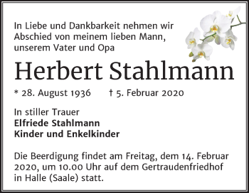 Traueranzeige von Herbert Stahlmann von Mitteldeutsche Zeitung Halle/Saalkreis