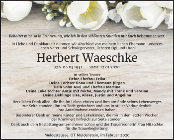 Traueranzeige von Herbert Waeschke von Wochenspiegel Bitterfeld