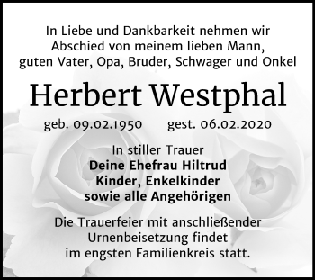 Traueranzeige von Herbert Westphal von Super Sonntag Köthen