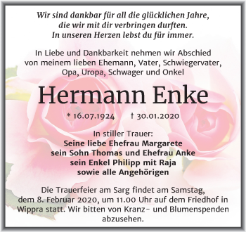 Traueranzeige von Hermann Enke von Mitteldeutsche Zeitung Mansfelder Land / Sangerhausen