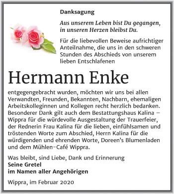Traueranzeige von Hermann Enke von Super Sonntag Sangerhausen