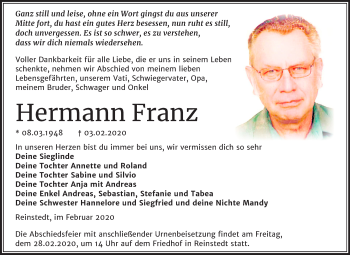 Traueranzeige von Hermann Franz von Super Sonntag Aschersleben / Mansfelder Land / Quedlinburg