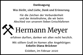 Traueranzeige von Hermann Meyer von Wochenspiegel Mansfelder Land